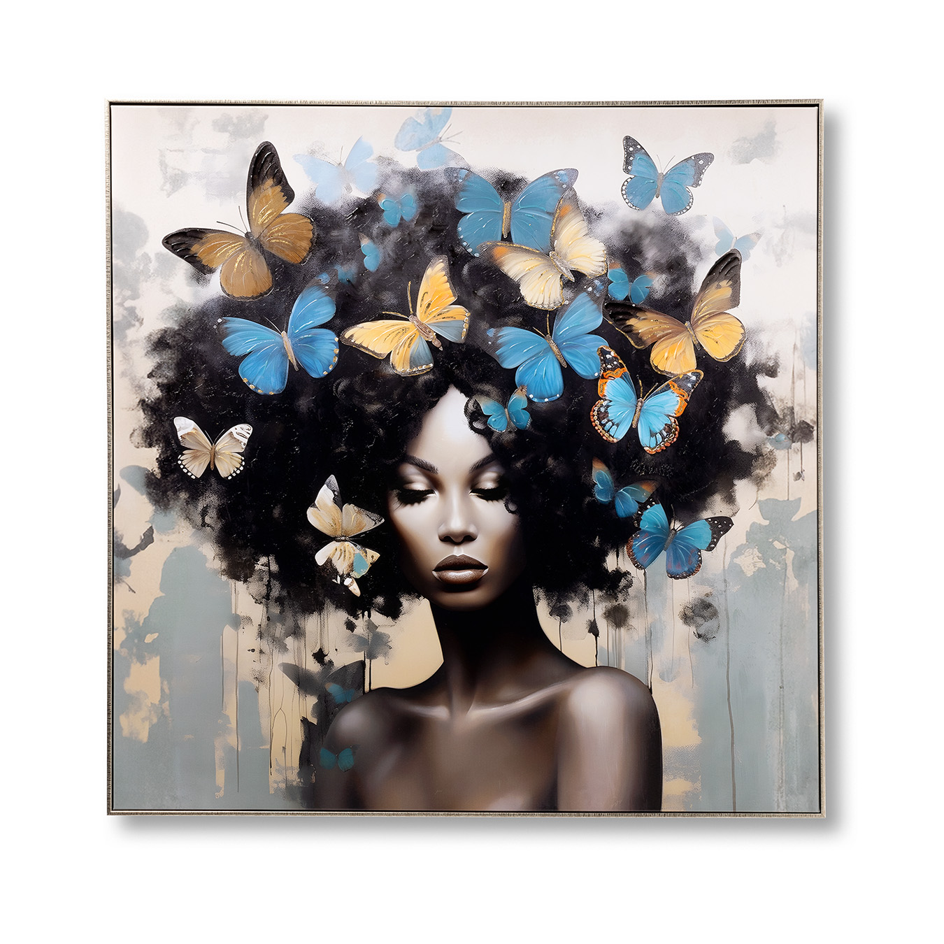 Blue butterfly lady wanddecoratie